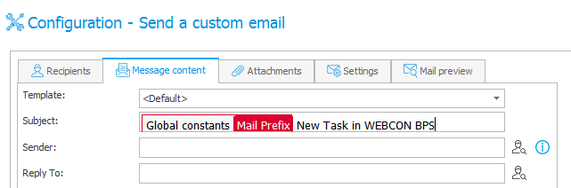 Przykład konfiguracji akcji wysyłki konfigurowalnego maila